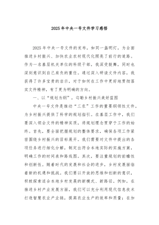 2025年中央一号文件学习感悟