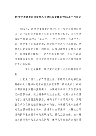 XX市纪委监委驻市政府办公室纪检监察组2025年工作要点