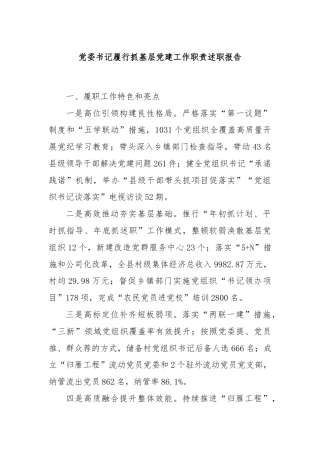 党委书记履行抓基层党建工作职责述职报告