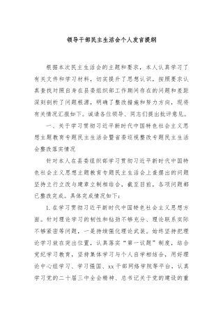 领导干部民主生活会个人发言提纲