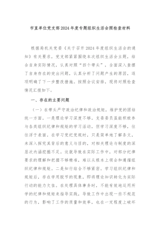 市直单位党支部2024年度专题组织生活会照检查材料