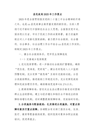 县民政局2025年工作要点