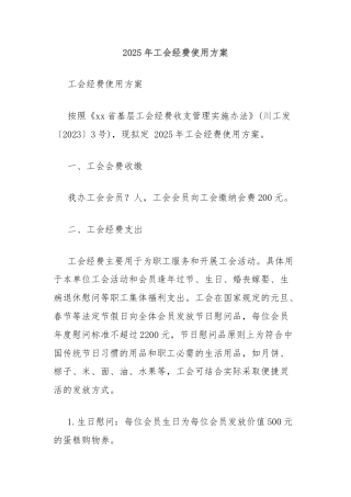 2025年工会经费使用方案