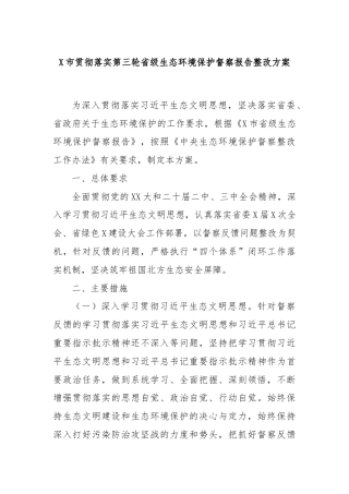 X市贯彻落实第三轮省级生态环境保护督察报告整改方案