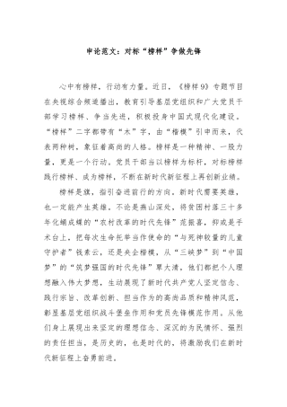 申论范文：对标“榜样”争做先锋