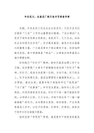 申论范文：在基层广阔天地书写青春华章