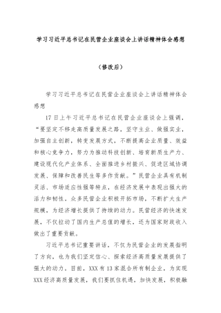学习习近平总书记在民营企业座谈会上讲话精神体会感想（修改后）