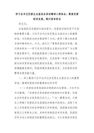 学习总书记民营企业座谈会讲话精神心得体会：聚焦民营经济发展，践行使命担当