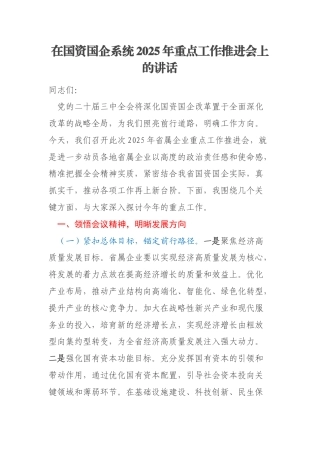 在国资国企系统2025年重点工作推进会上的讲话