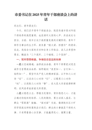 市委书记在2025年青年干部座谈会上的讲话