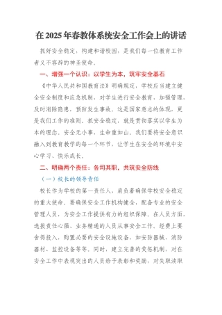 在2025年春教体系统安全工作会上的讲话