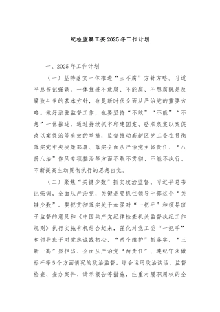 纪检监察工委2025年工作计划
