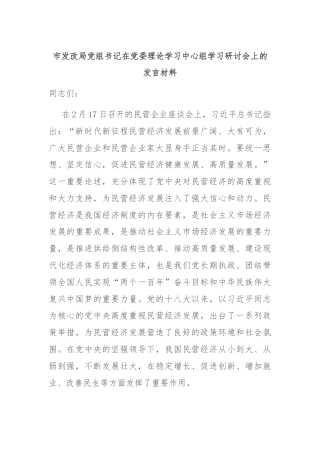 市发改局党组书记在党委理论学习中心组学习研讨会上的发言材料