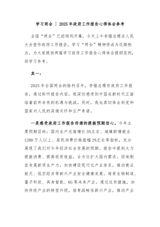 学习两会  2025年政府工作报告心得体会参考