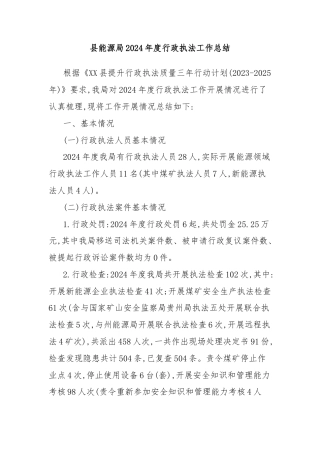 县能源局2024年度行政执法工作总结