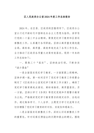 区人民政府办公室2024年度工作总结报告