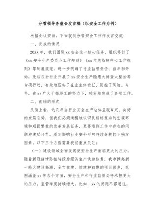 分管领导务虚会发言稿（以安全工作为例）