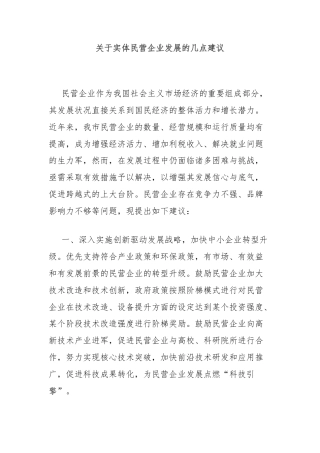 关于实体民营企业发展的几点建议