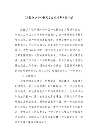 XX县XX乡中心校党总支2025年工作计划