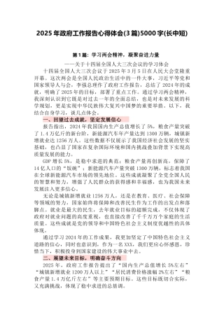(3篇)2025年政府工作报告心得体会5000字(长中短)