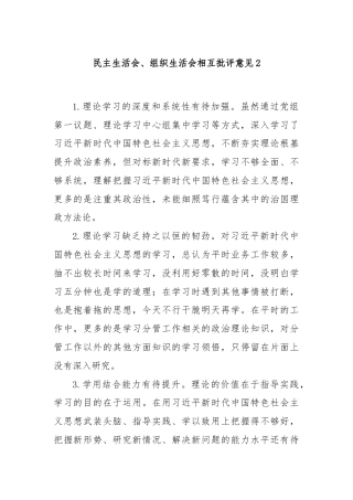 民主生活会、组织生活会相互批评意见2