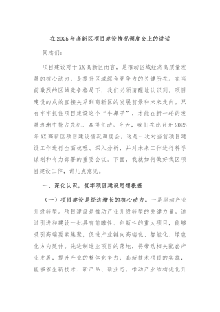 在2025年高新区项目建设情况调度会上的讲话