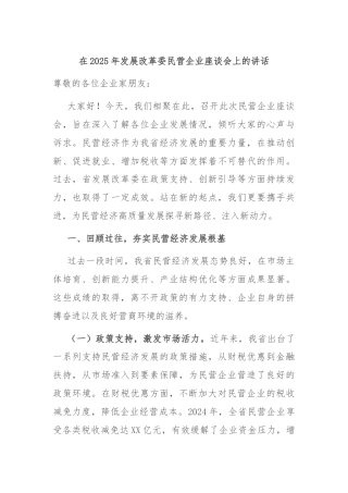 在2025年发展改革委民营企业座谈会上的讲话