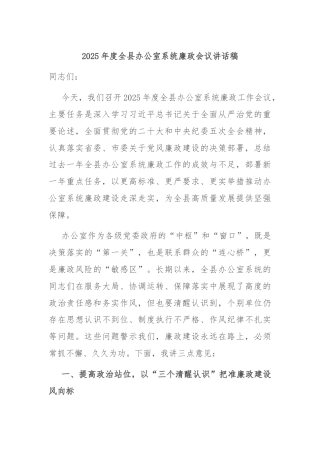 2025年度全县办公室系统廉政会议讲话稿
