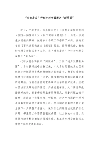 “对点发力”开创乡村全面振兴“新局面”