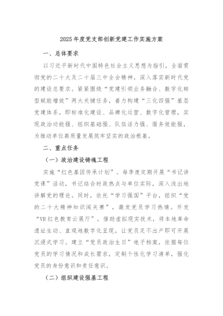 2025年度党支部创新党建工作实施方案