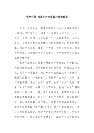 党建引领 助推乡村全面振兴行稳致远