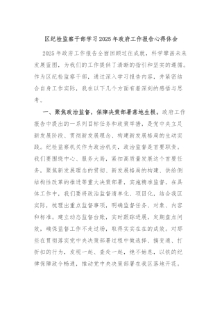 区纪检监察干部学习2025年政府工作报告心得体会