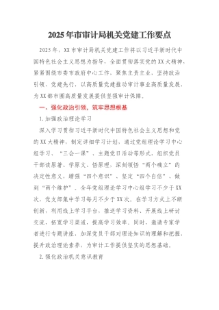 2025年市审计局机关党建工作要点