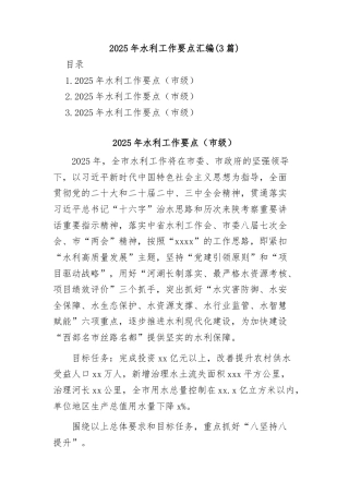 (3篇)2025年水利工作要点汇编