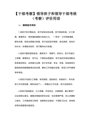 【干部考察】领导班子和领导干部考核（考察）评价用语