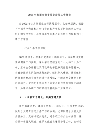 2025年集团支部委员会换届工作报告