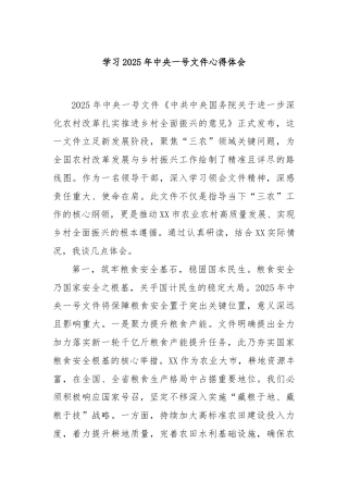 学习2025年中央一号文件心得体会