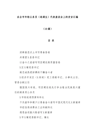 (10篇)在全市年轻公务员（选调生）代表座谈会上的发言汇编