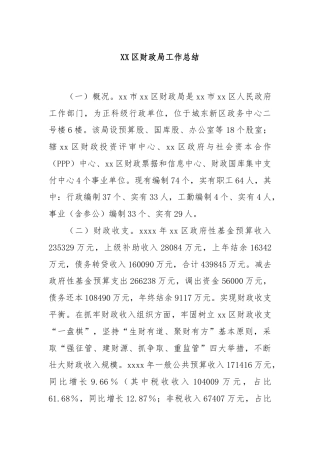 XX区财政局工作总结
