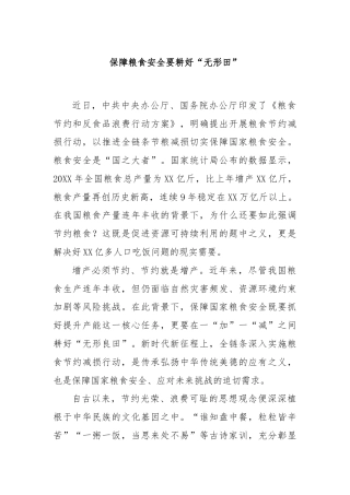 保障粮食安全要耕好“无形田”