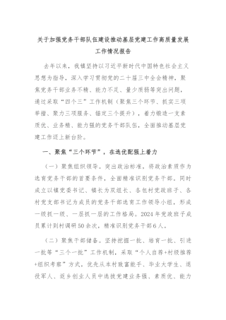 关于加强党务干部队伍建设推动基层党建工作高质量发展工作情况报告