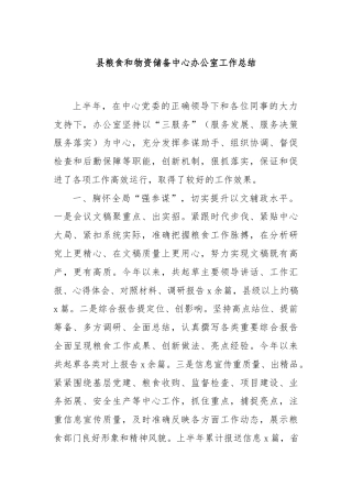 县粮食和物资储备中心办公室工作总结