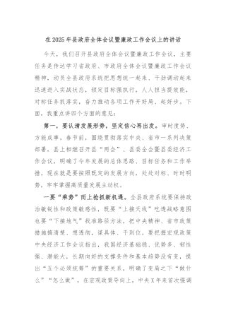 在2025年县政府全体会议暨廉政工作会议上的讲话