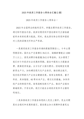 (2篇)2025年政府工作报告心得体会汇编