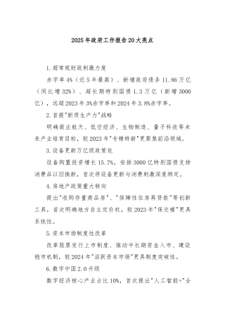 2025年政府工作报告20大亮点