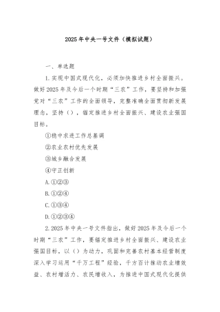 2025年中央一号文件（模拟试题）