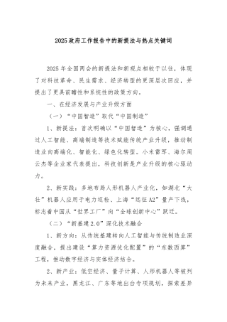 2025政府工作报告中的新提法与热点关键词