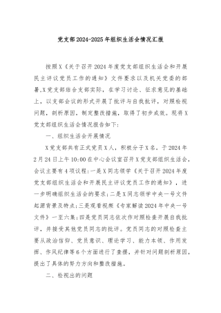 党支部 2024-2025 年组织生活会情况汇报