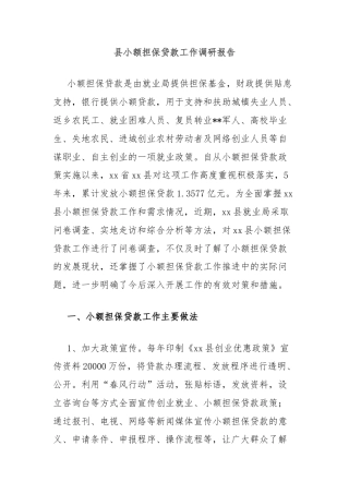 县小额担保贷款工作调研报告