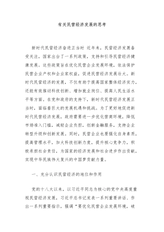 有关民营经济发展的思考